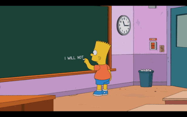 Bart Simpson escribiendo en un pizarrón.